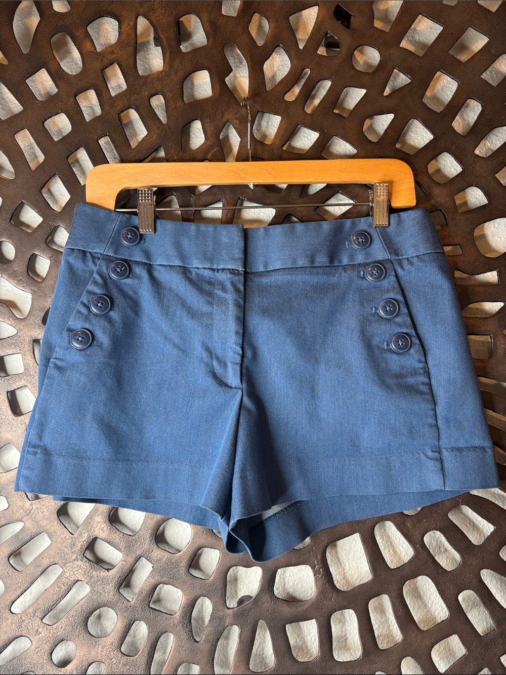 💙 Loft Riviera Blue Stretch Dress Shorts Size 6 Cotton Blend Classic Casual 💙